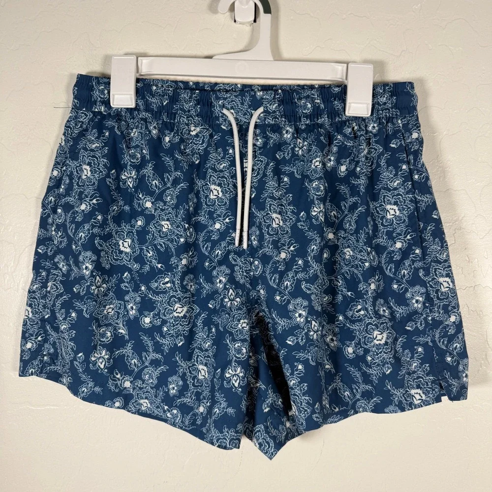 Abercrombie & Fitch Swim Trunks Mens Medium Blue Floral Relaxed Stretch Shorts